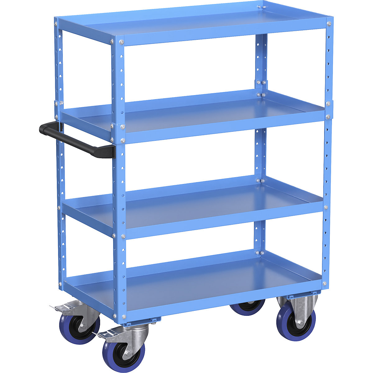 Montážní pomocný vozík CustomLine – eurokraft pro, 4 etáže, plně elastické obruče, světlá modrá-1