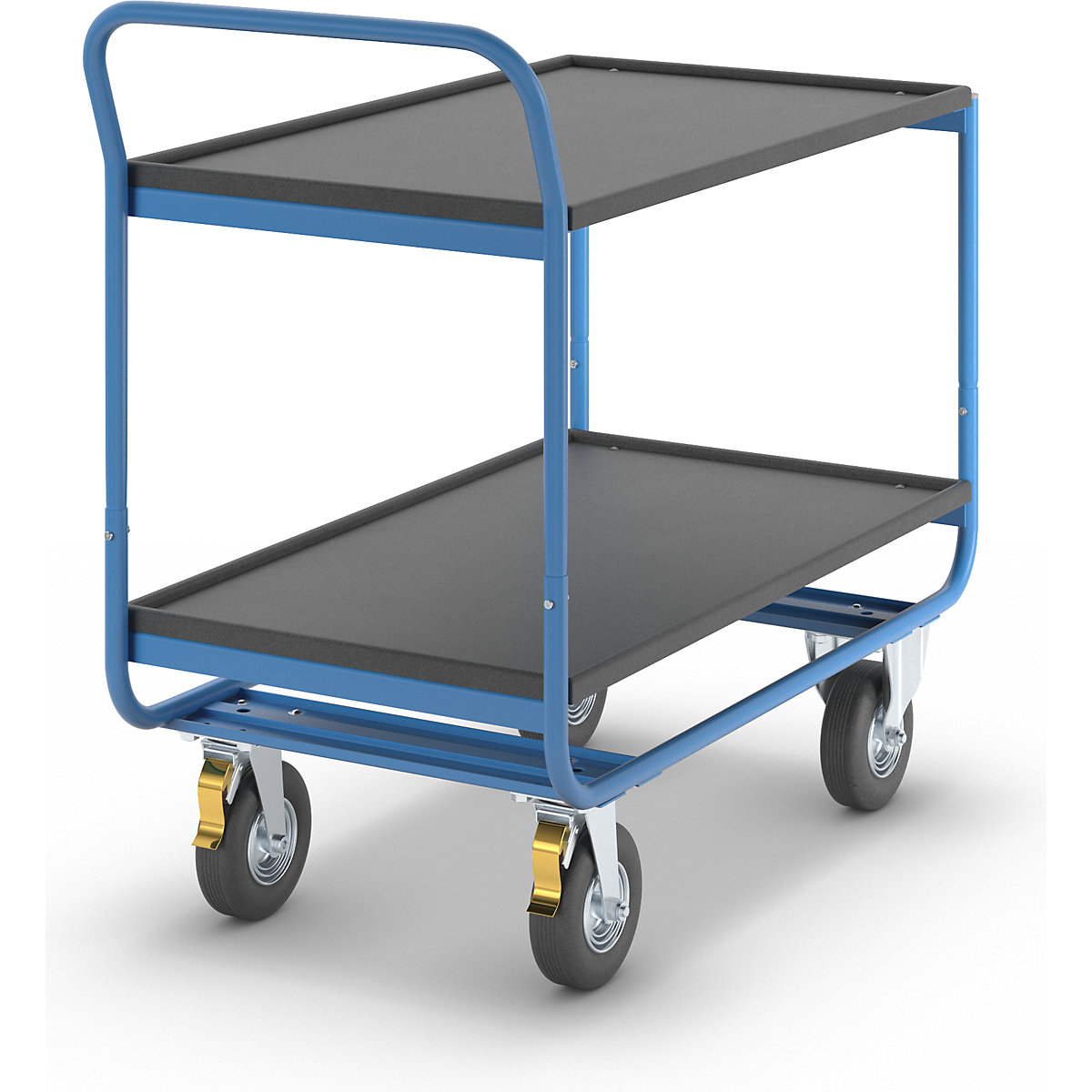 Stolový vozík, nosnost 150 kg – eurokraft pro, 2 ložné plochy se záchytným okrajem, pneumatiky-8