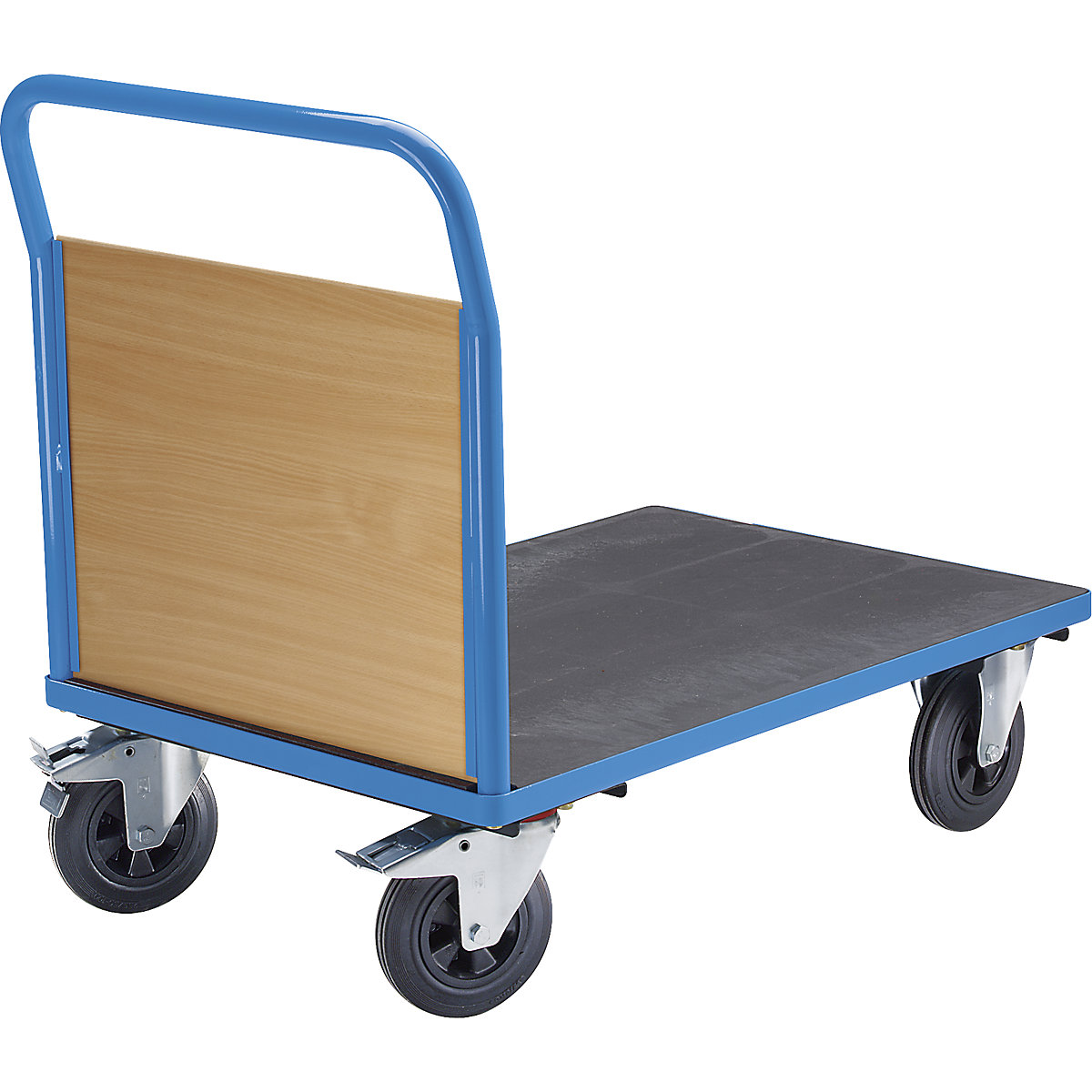EUROKRAFTpro – Plošinový vozík, 1 čelní stěna, celopryžové obruče, d x š 1050 x 700 mm, světle modrá