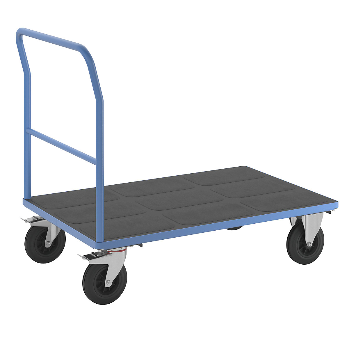 Plošinový vozík – eurokraft pro, trubková manipulační rukojeť, celopryžové obruče, d x š 1250 x 800 mm, světle modrá-11