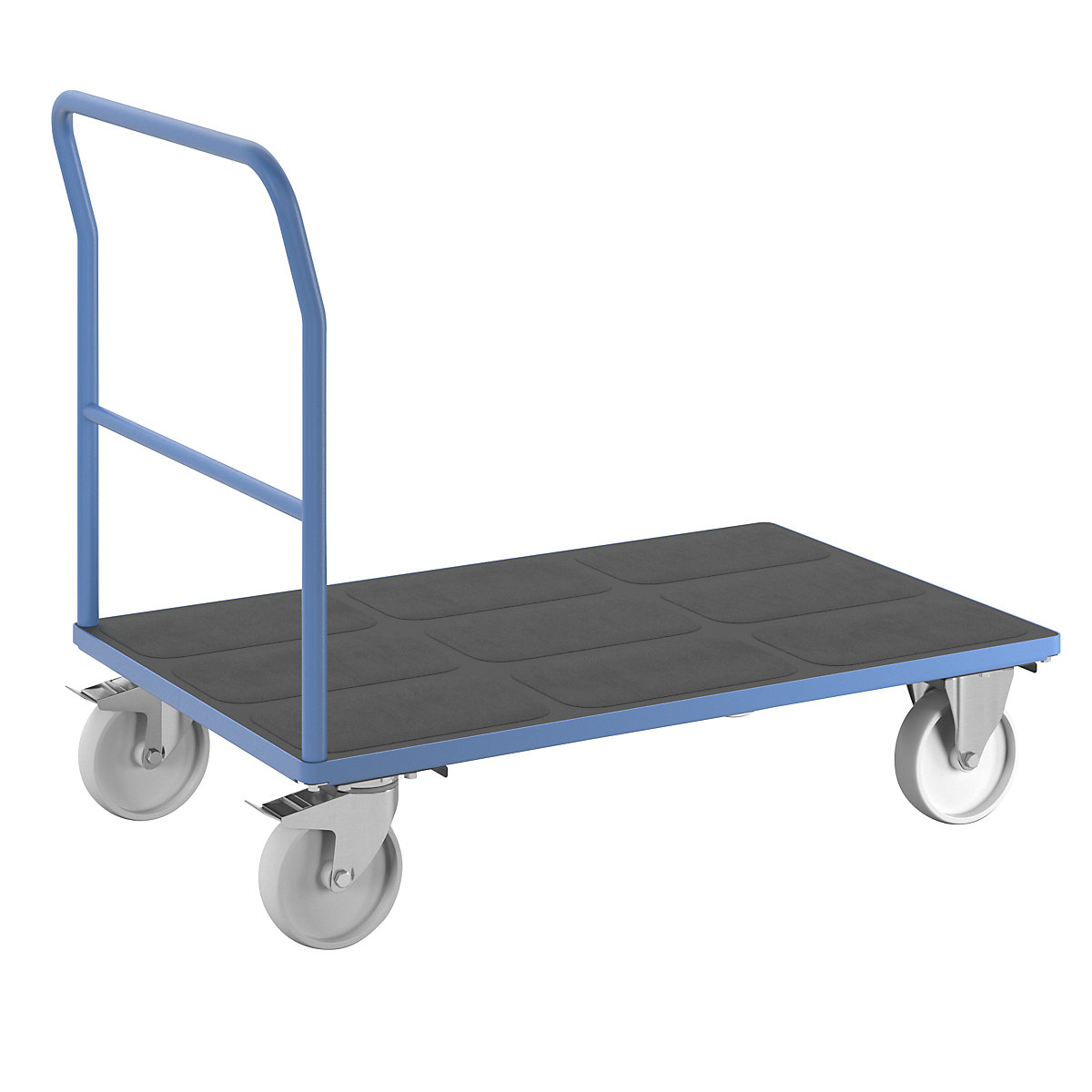 Plošinový vozík – eurokraft pro, trubková manipulační rukojeť, polyamidové obruče, d x š 1250 x 800 mm, světle modrá-12