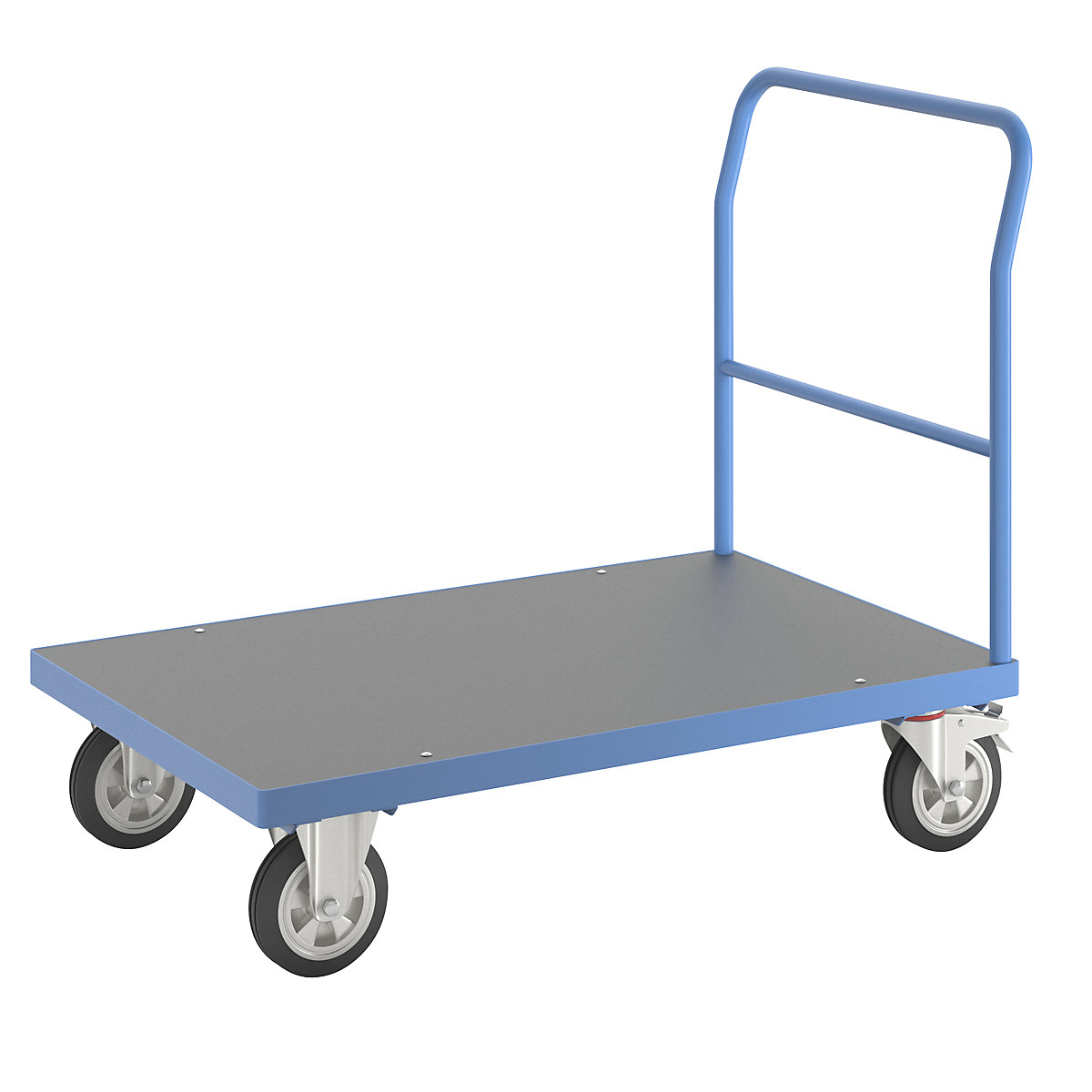 Plošinový vozík – eurokraft pro, trubková manipulační rukojeť, plně elastické obruče, d x š 1250 x 800 mm, světle modrá-10