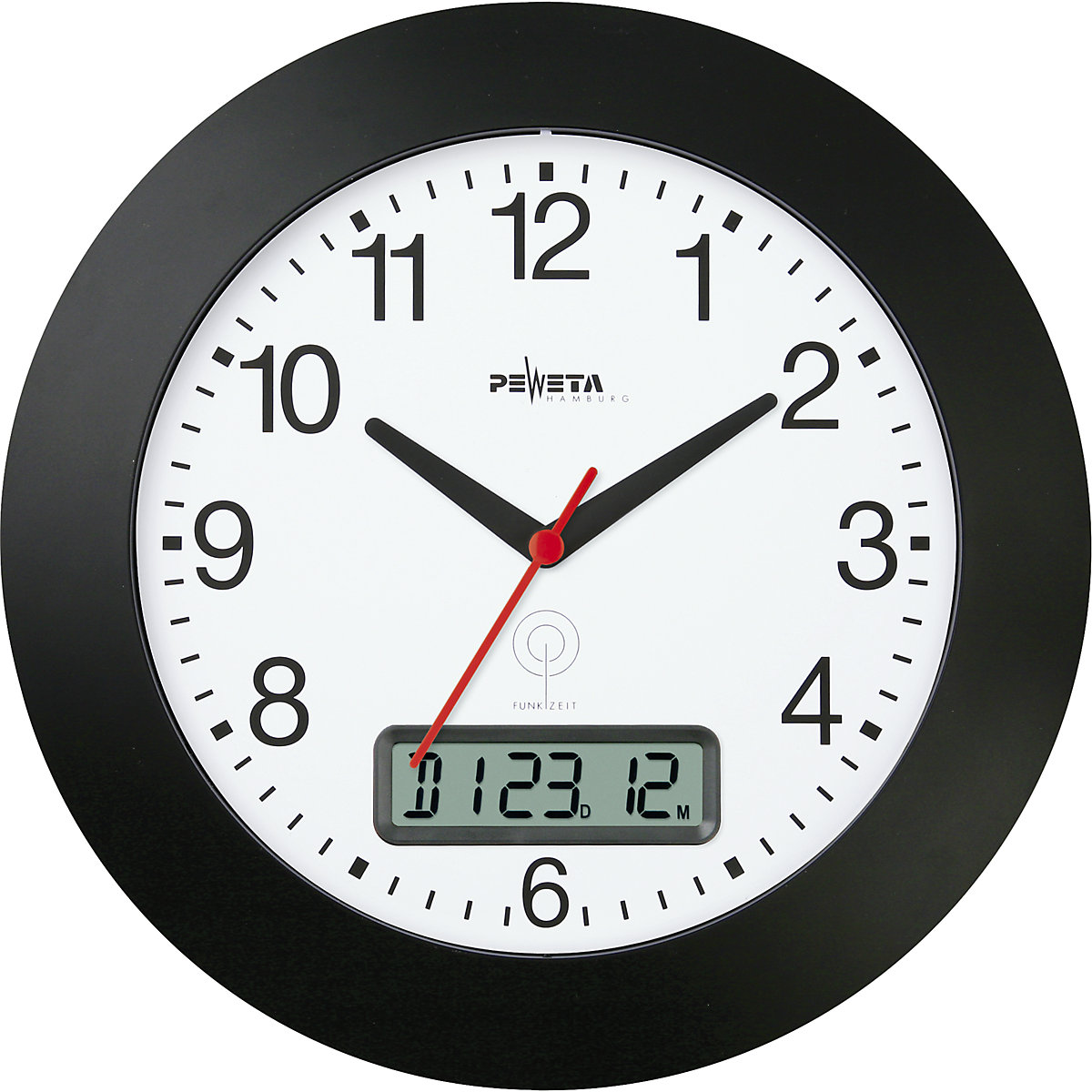 Ceas radio de perete cu afișaj digital al datei