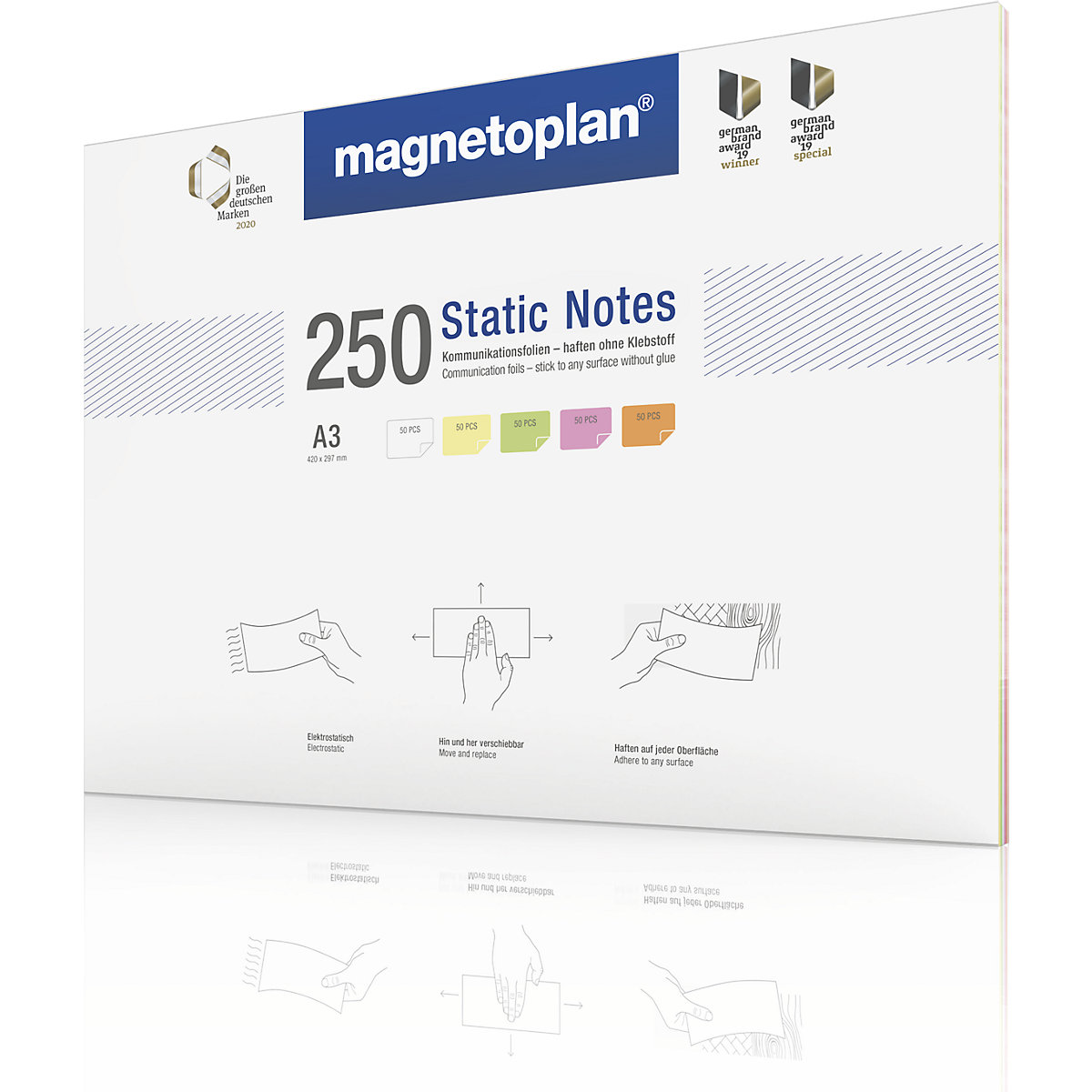 Note adezive Static Notes – magnetoplan, amb. 250 buc., sortate pe culori, î. x lăț. 420 x 297 mm, minimum 10 amb.-8
