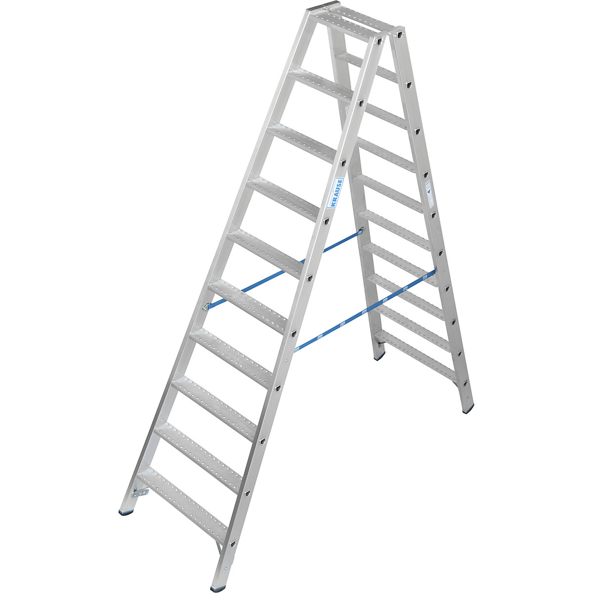 Aluminiowa drabina rozstawna ze stopniami, o właściwościach antypoślizgowych R13 – KRAUSE