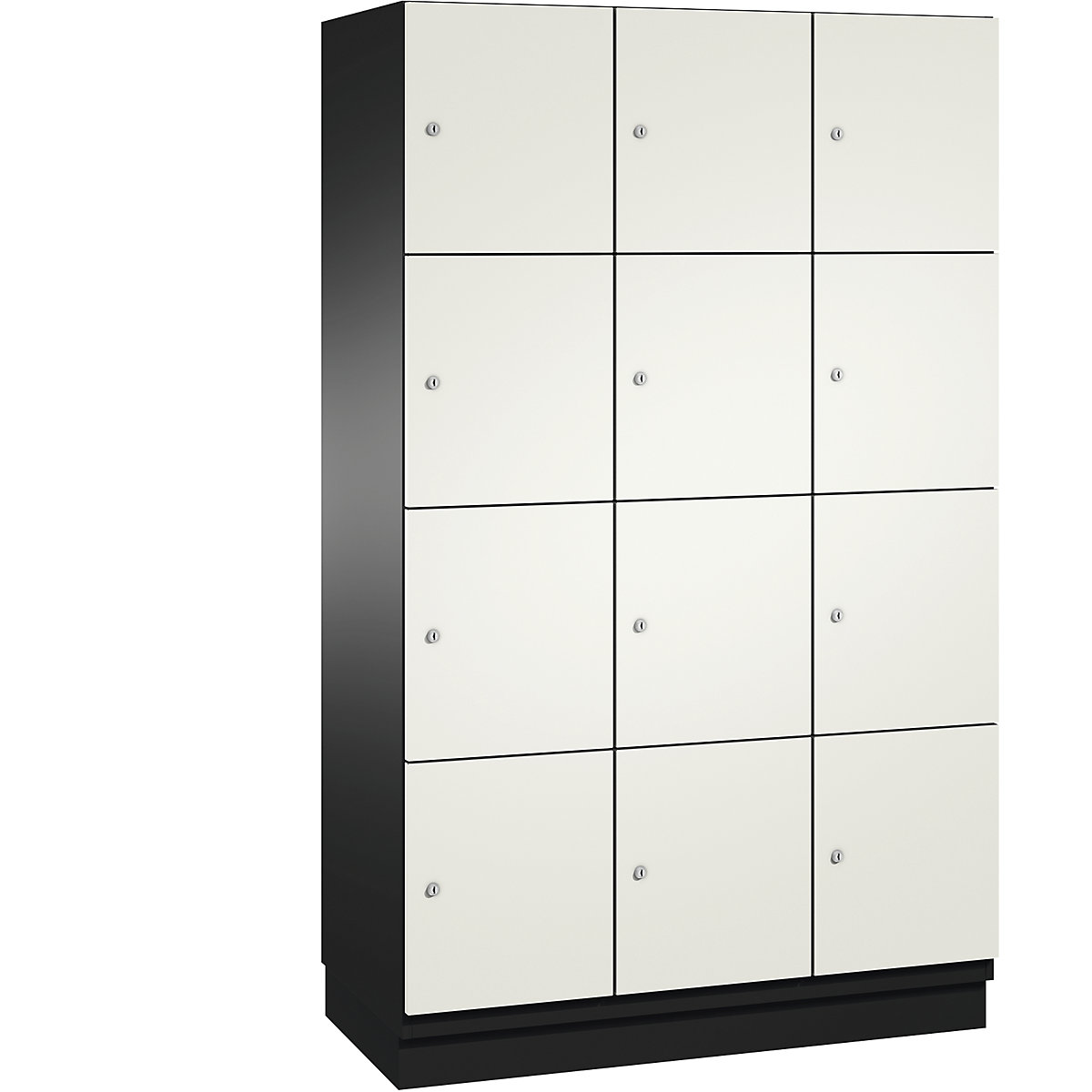 Dulap cu 4 compartimente cu încuietoare Cambio – C+P, 3 module, gri negru / alb pur, ușă din tablă de oțel, lăț. 1200 mm, 12 compartimente-15