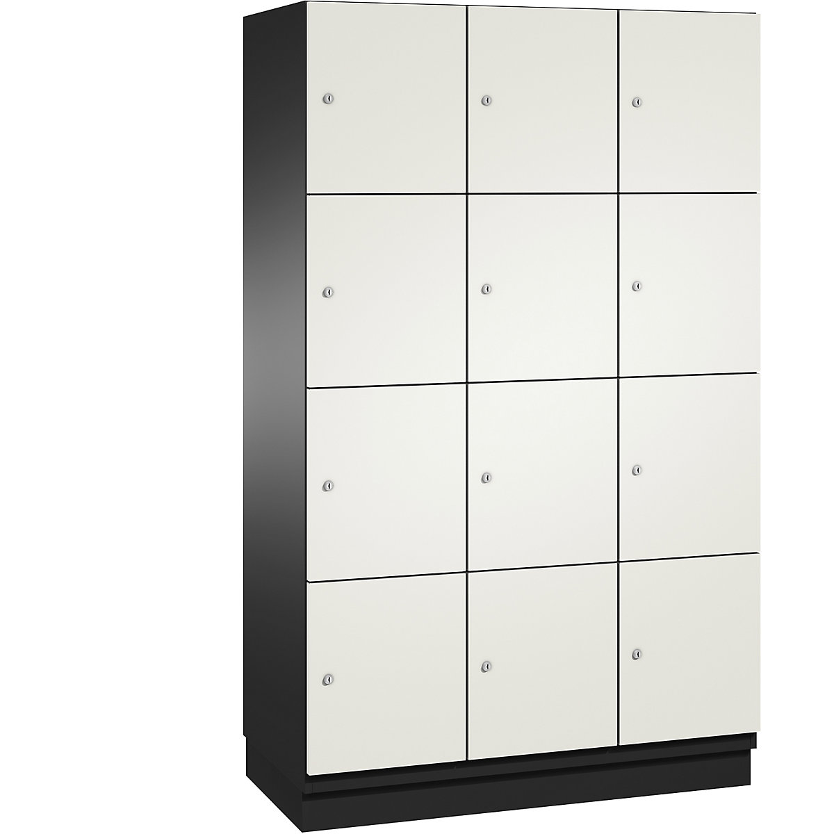 Dulap cu 4 compartimente cu încuietoare Cambio – C+P, 3 module, gri negru / alb, ușă din HPL, lăț. 1200 mm, 12 compartimente-26