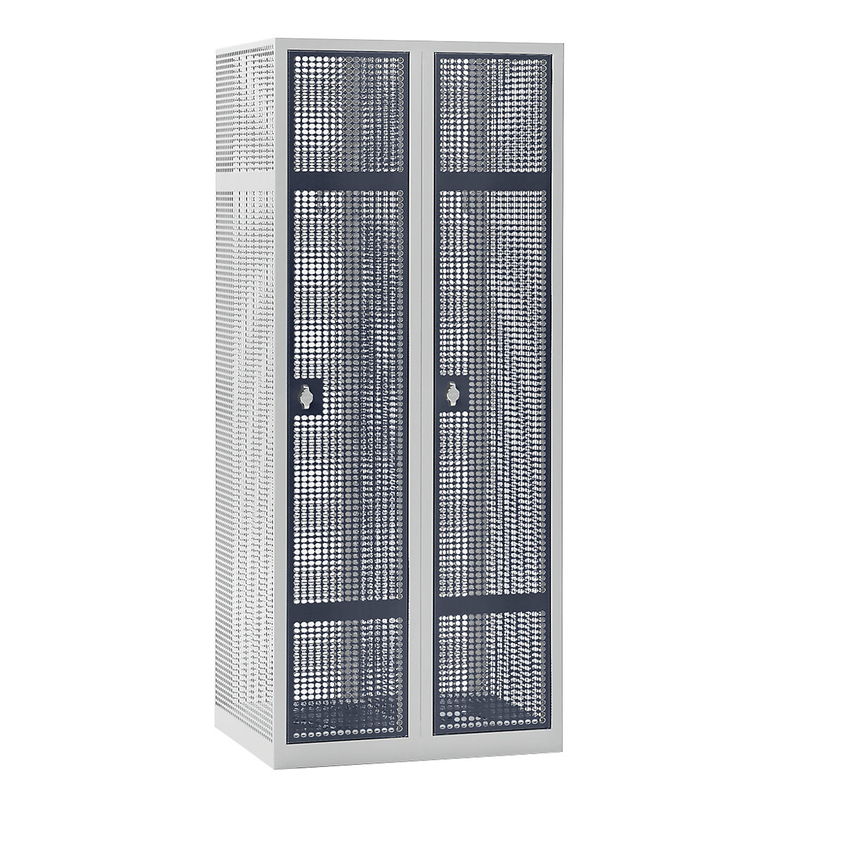 Vestiar din tablă perforată – eurokraft pro, 2 module, gri deschis / gri bazalt, lăț. 800 mm, zăvor rotativ-3