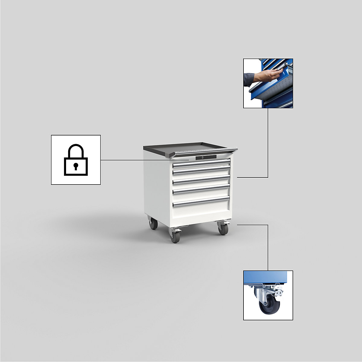 Dulap cu sertare, lățime 564 mm, mobil – LISTA (Imagine produs 4)-3