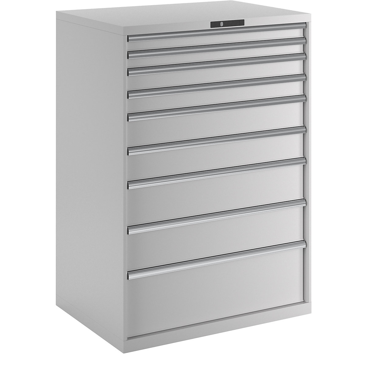Dulap cu sertare, tablă de oțel – LISTA, î. x lăț. 1450 x 1023 mm, 9 sertare, capacitate portantă 75 kg, gri deschis-3