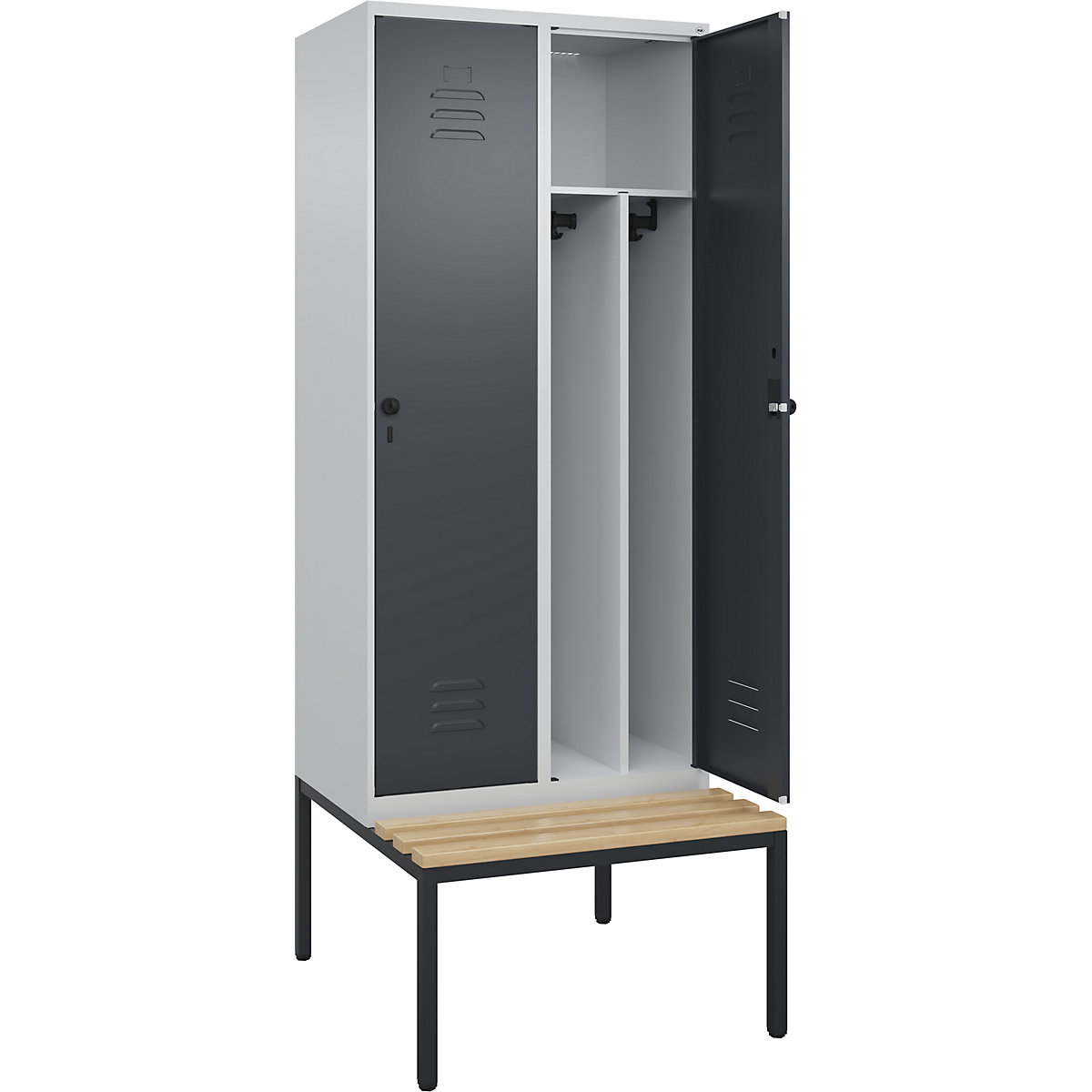 Vestiar pentru haine curate și murdare Classic PLUS cu bancă, îngust – C+P (Imagine produs 5)-4