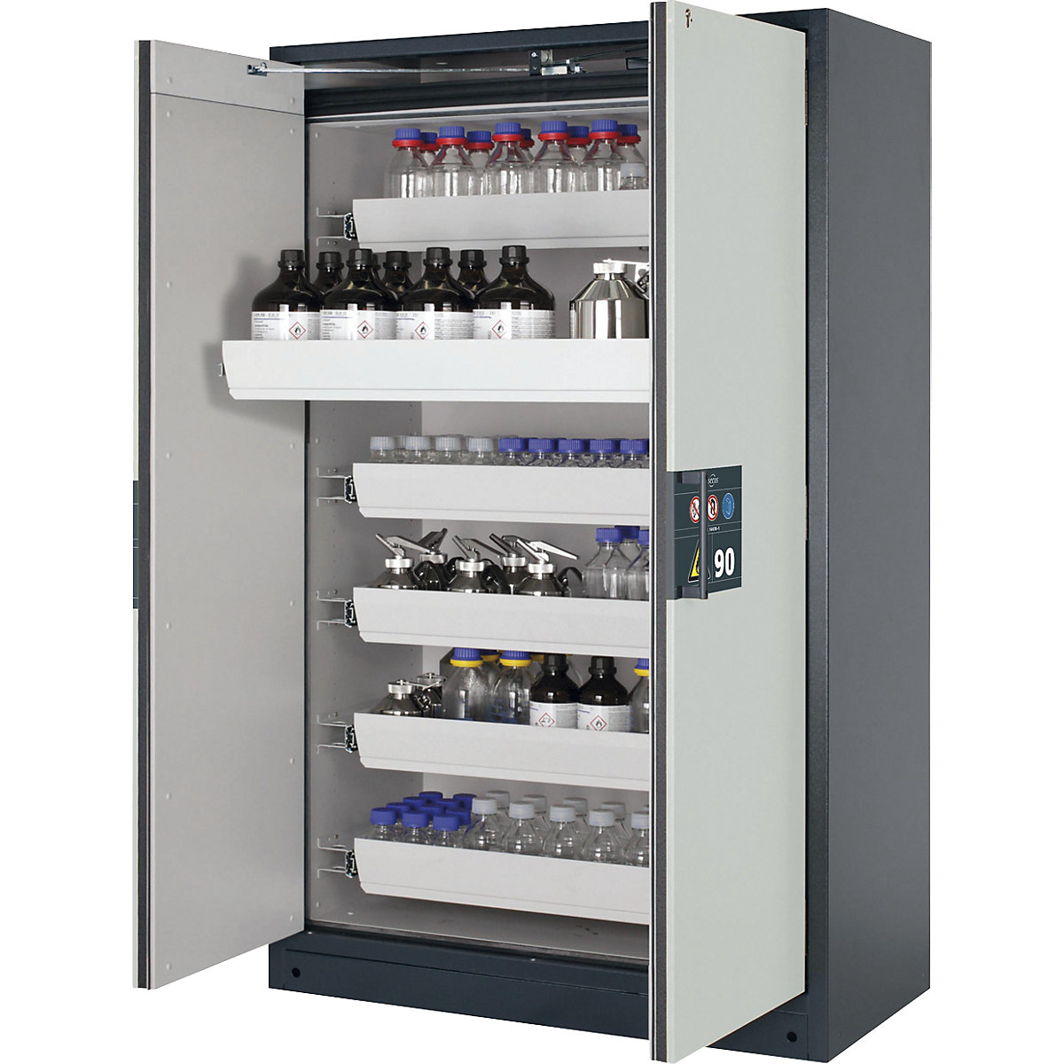 asecos – Dulap ignifug pentru substanțe periculoase tip 90, semiautomat, cu 6 sertare, culoarea ușii gri