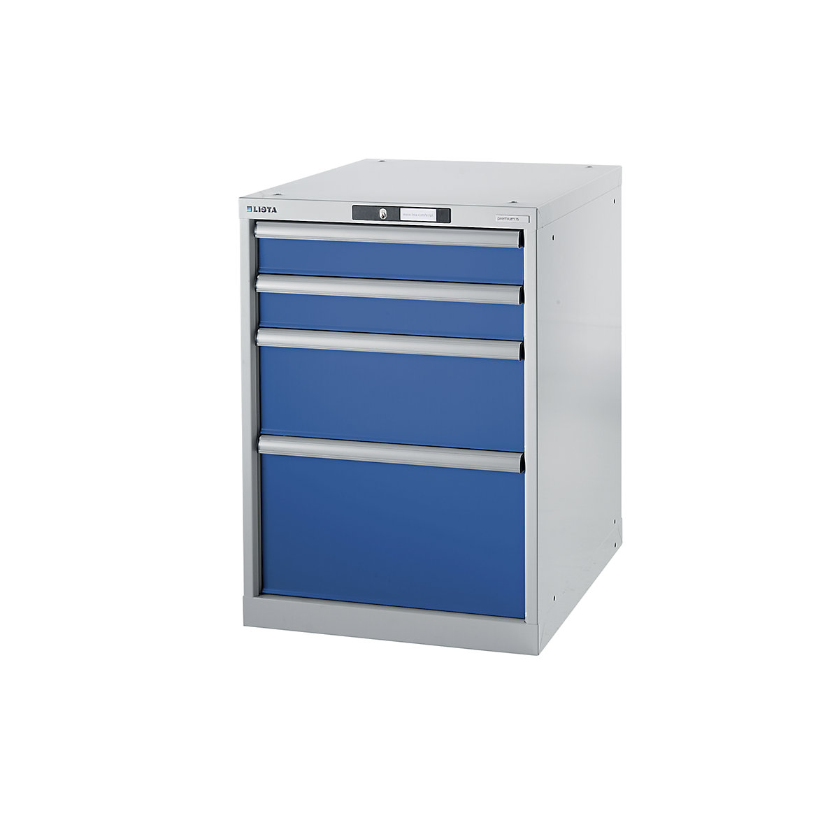 Sistem modular pentru banc de lucru, dulap inferior – LISTA, înălțime 800 mm, 4 sertare, albastru gențiană-6