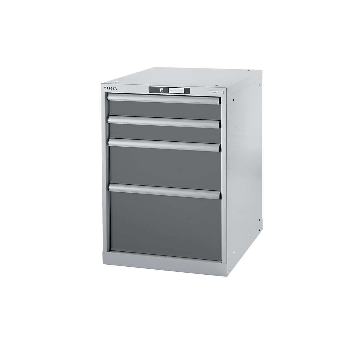 Sistem modular pentru banc de lucru, dulap inferior – LISTA, înălțime 800 mm, 4 sertare, gri metalizat-7