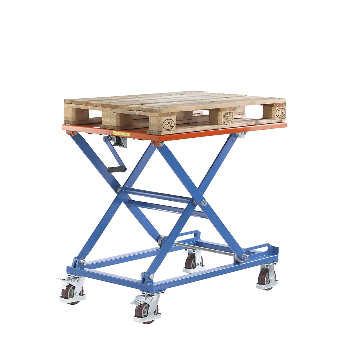 Dvižni mizni voziček z vretenom, ogrodje v signalno modri, plošča DxŠ 1200 x 800 mm-8