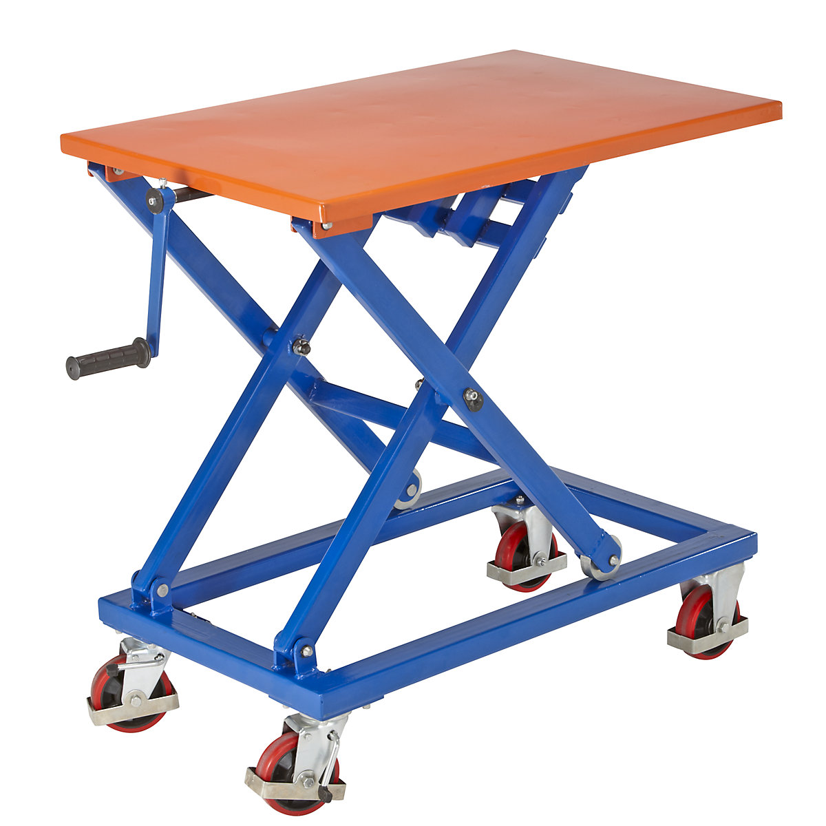 Dvižni mizni voziček z vretenom, ogrodje v signalno modri, plošča DxŠ 950 x 600 mm-7