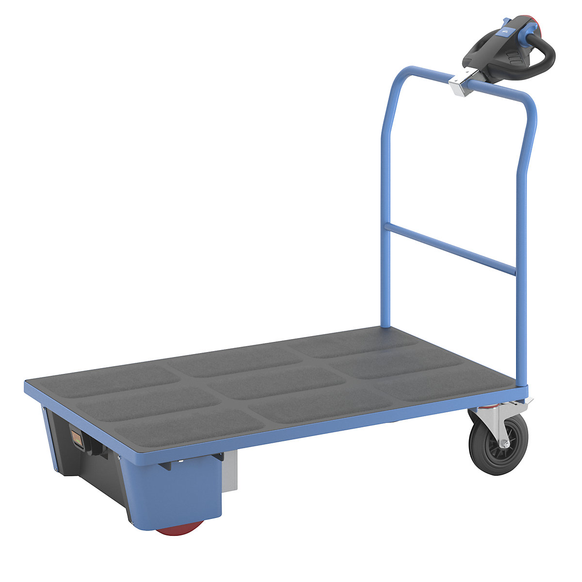 Platform truck with electric drive – eurokraft pro, tubular push handle, LxWxH 1570 x 800 x 1300 mm, solid rubber tyres-13