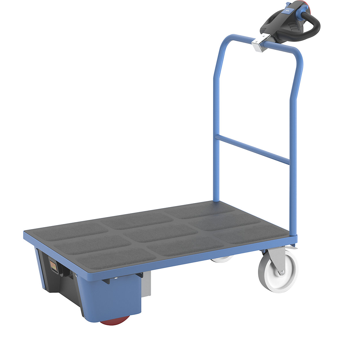 Ploski voziček z električnim pogonom – eurokraft pro, cevni potisni ročaj, DxŠxV 1370 x 700 x 1300 mm, kolesa iz poliamida-21