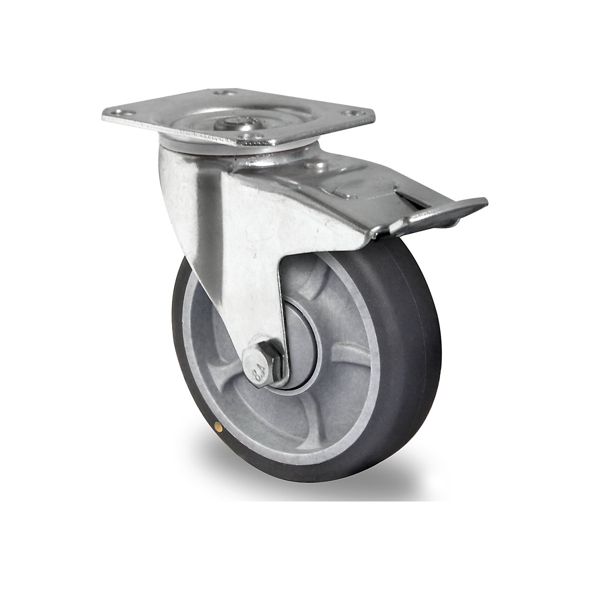 TPE tyres on PP rim, ESD, 2+ items, wheel Ø x width 200 x 40 mm, swivel castor with double stop-2