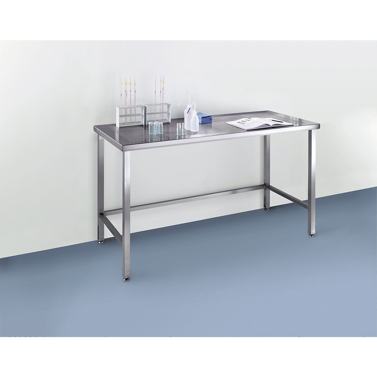 Stainless steel cleanroom table with perforated worktop (Product illustration 2)-1