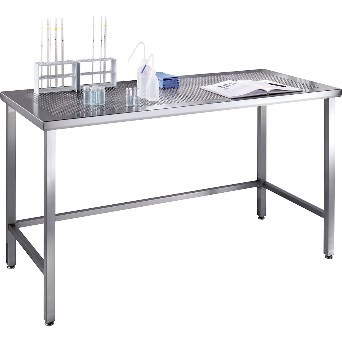 Stainless steel cleanroom table with perforated worktop