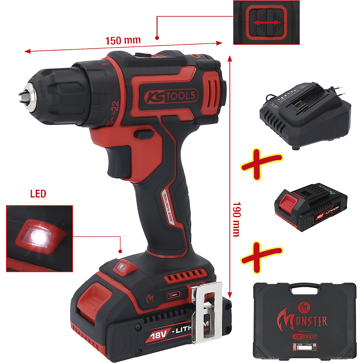Akku-Bohrschrauber Brushless SET 5teilig KS Tools