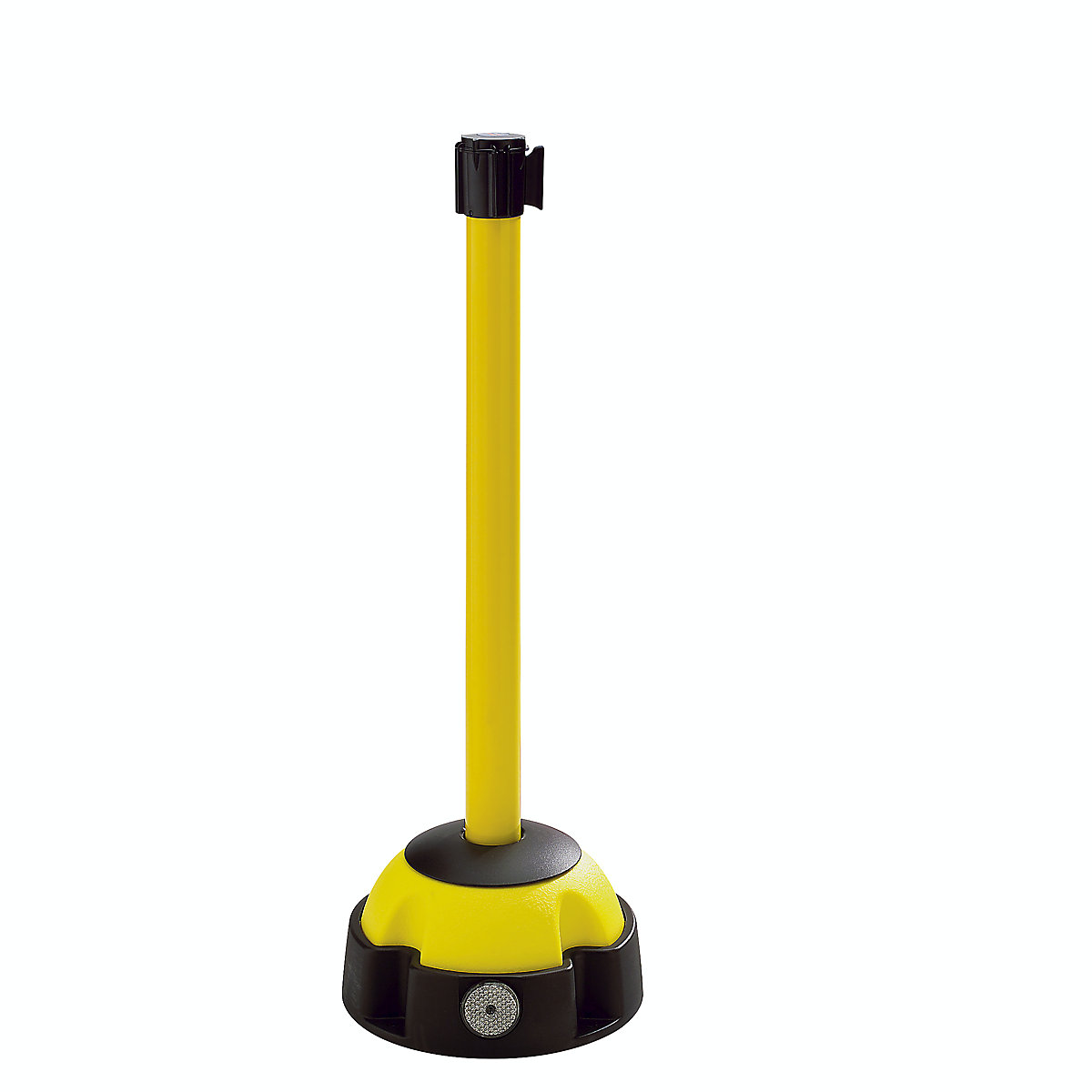 Barrera de cinta, poste de advertencia – Moravia, longitud de extracción 5000 mm, poste amarillo, cinta amarilla-4