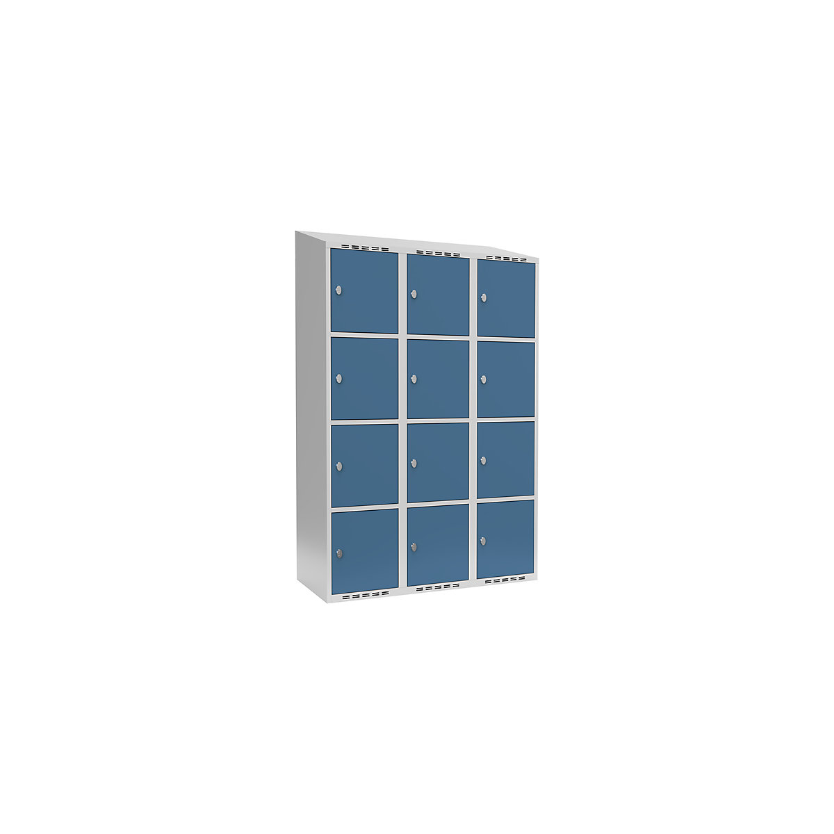 Armário de cacifos com 4 compartimentos Fydor, 3 compartimentos, cinzento claro/azul brilhante, L 1200 mm, 3 compartimentos, forma de teto inclinado, fecho de argola-17