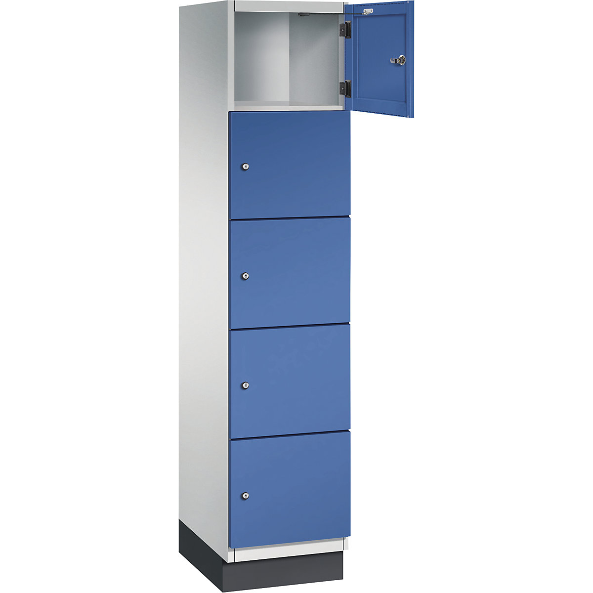 Armário de cacifos com 5 compartimentos Cambio – C+P, 1 compartimento, cinzento claro/azul genciana, porta em chapa de aço, L 400 mm, 5 compartimentos-4