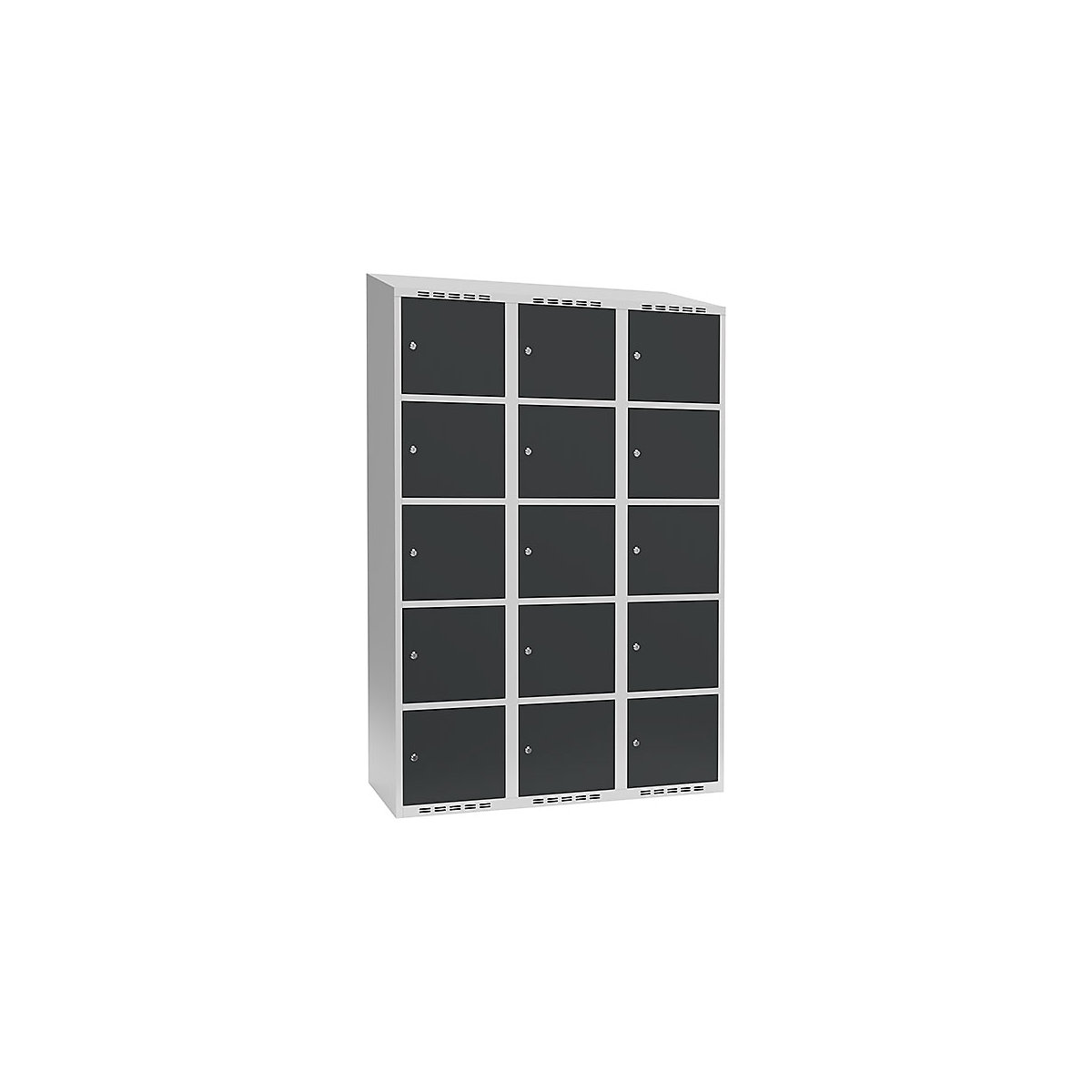 Armário de cacifos com 5 compartimentos Fydor, 3 compartimentos, cinzento claro/cinzento, L 1200 mm, 3 compartimentos, forma de teto inclinado, fechadura de cilindro-17