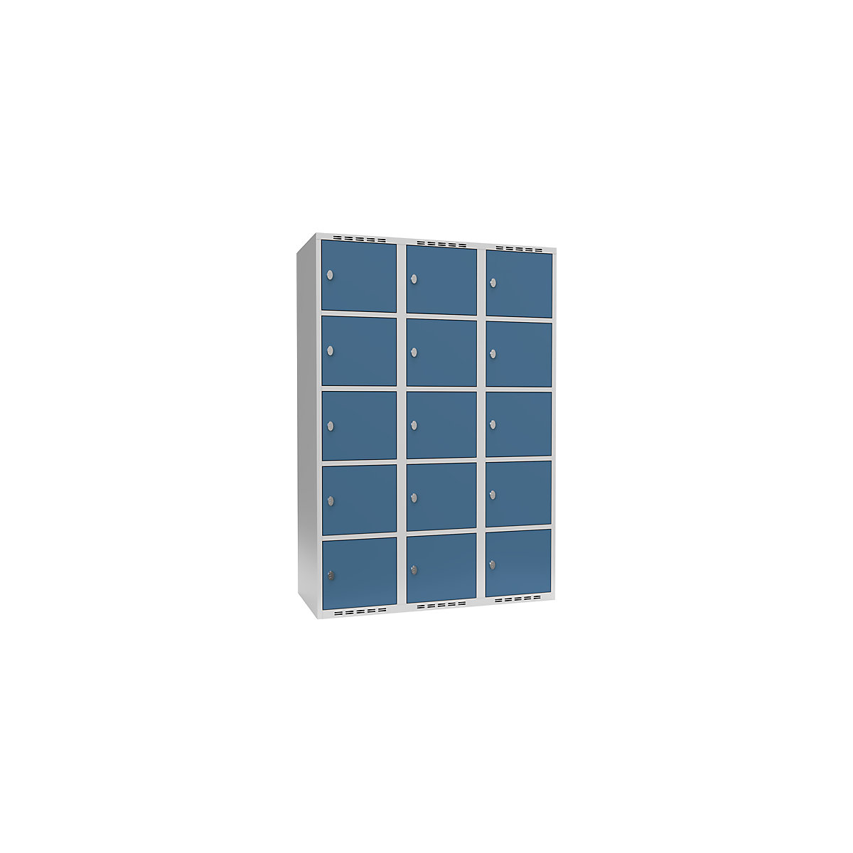 Armário de cacifos com 5 compartimentos Fydor, 3 compartimentos, cinzento claro/azul brilhante, L 1200 mm, 3 compartimentos, forma de teto plano, fecho de argola-4