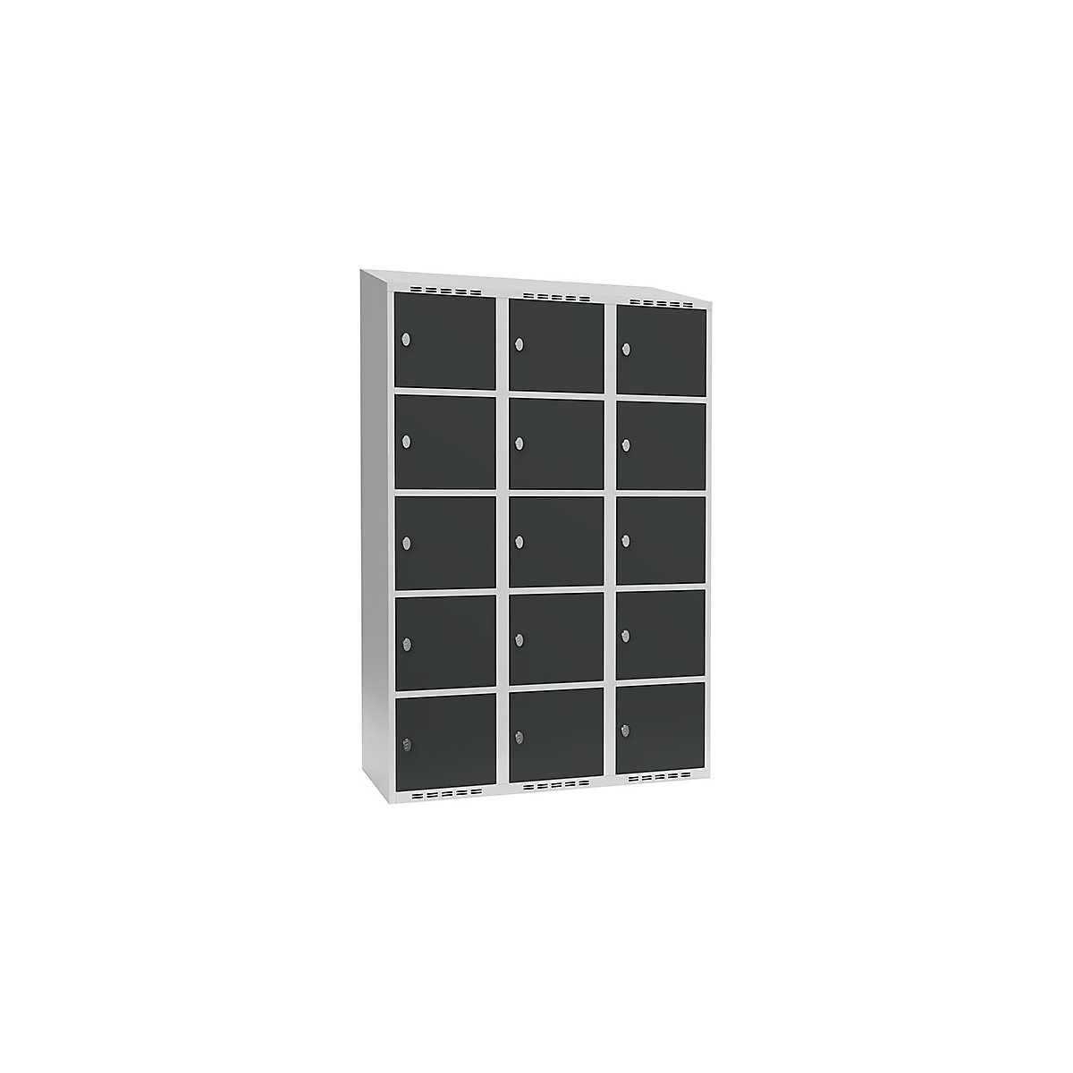 Armário de cacifos com 5 compartimentos Fydor, 3 compartimentos, cinzento claro/cinzento, L 1200 mm, 3 compartimentos, forma de teto inclinado, fecho de argola-11