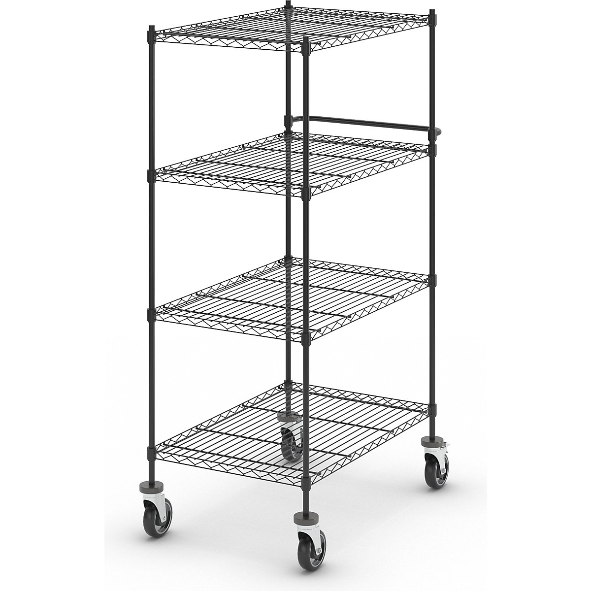 Mesa em grade de arame com rodas, preta