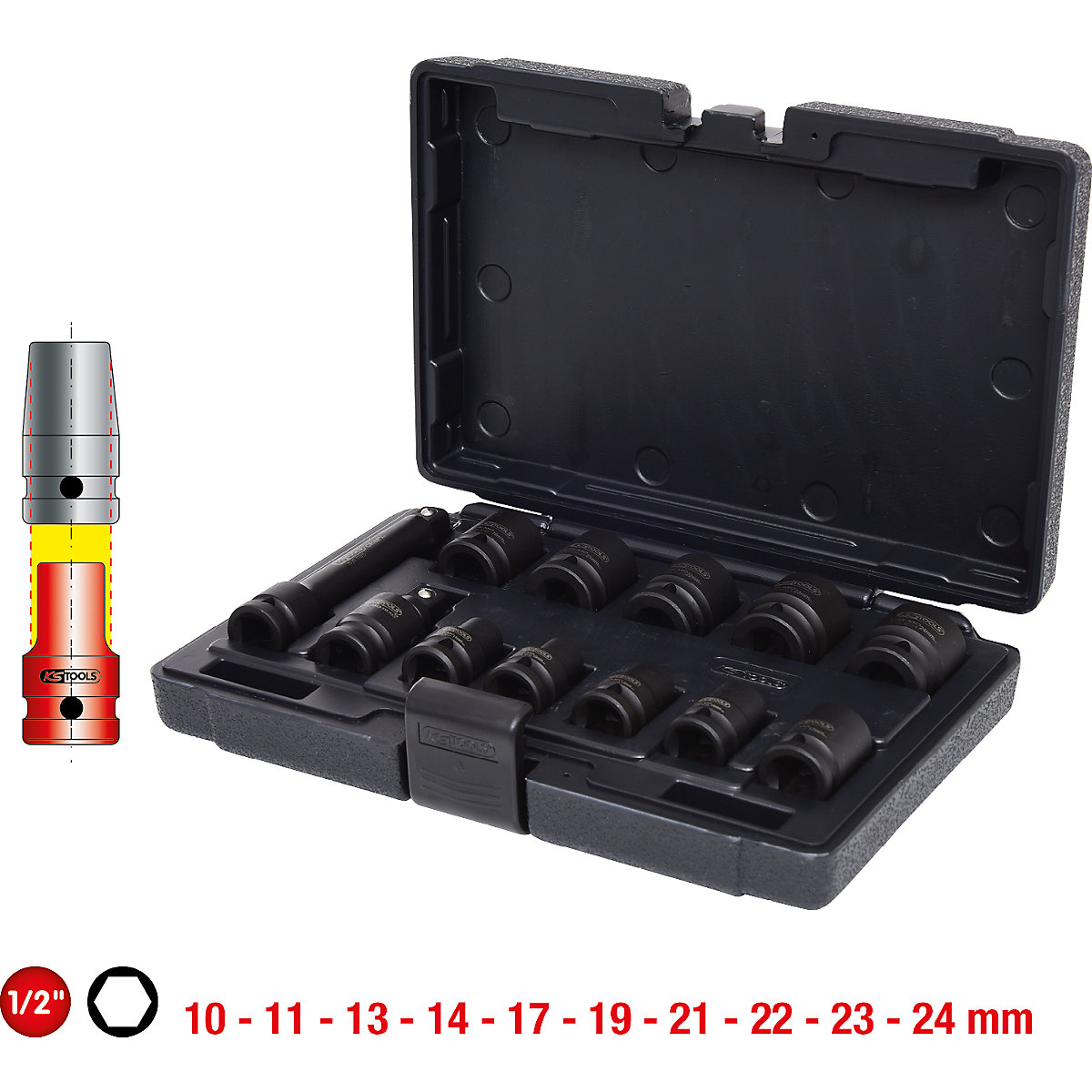 Conjunto de chaves de caixa de impacto de 1/2'', curtas – KS Tools (Imagem do produto 3)-2