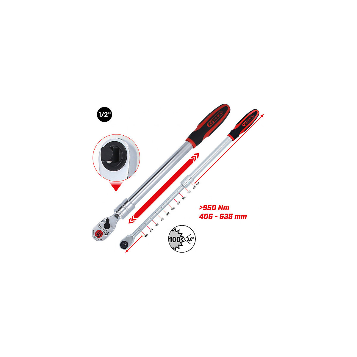 Trinquete reversible telescópico MONSTER de 1/2'' – KS Tools (Imagen del producto 3)-2