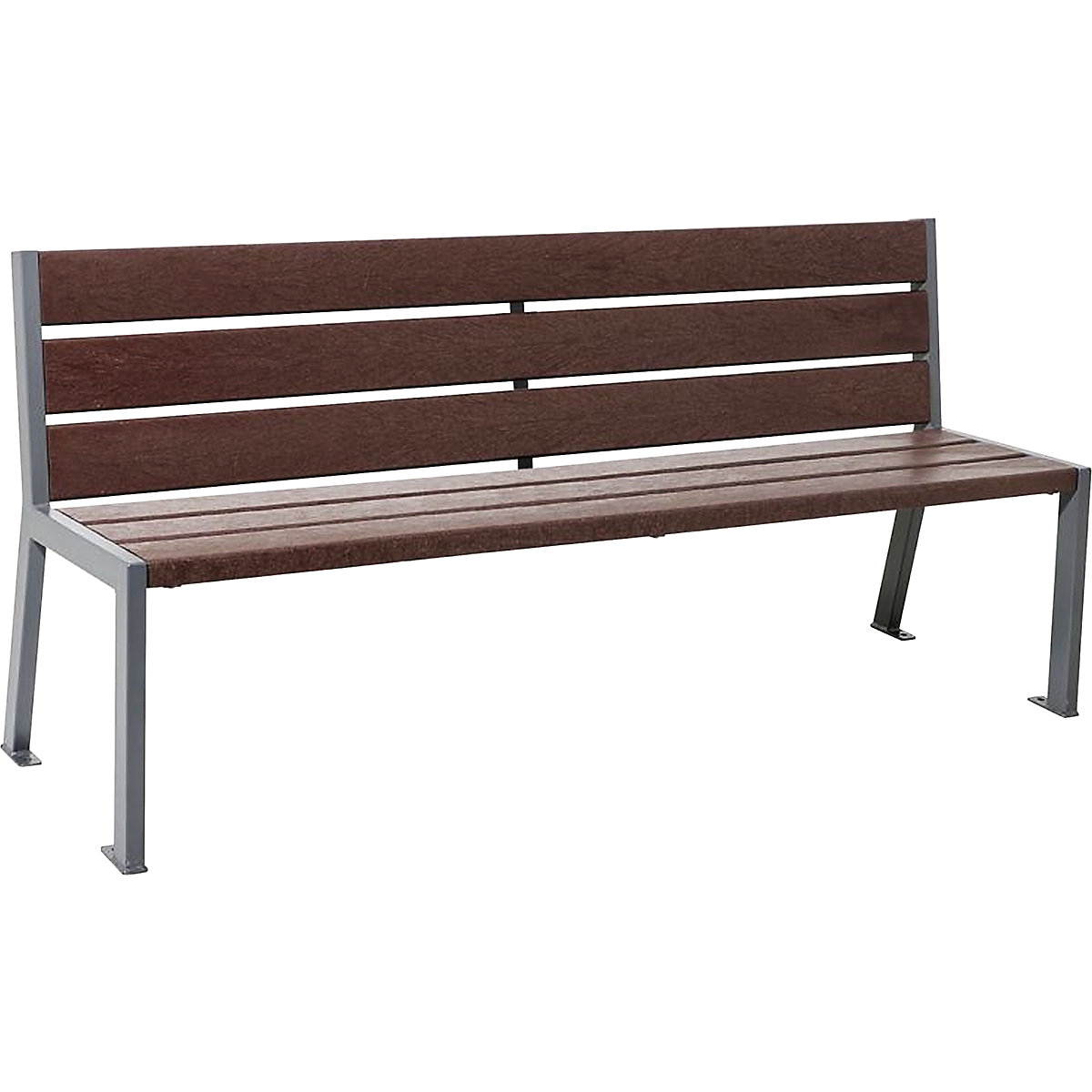 Banco SILAOS® em plástico reciclado – PROCITY, com encosto, cinzento antracite, castanho, 6 ripas do assento e encosto-2