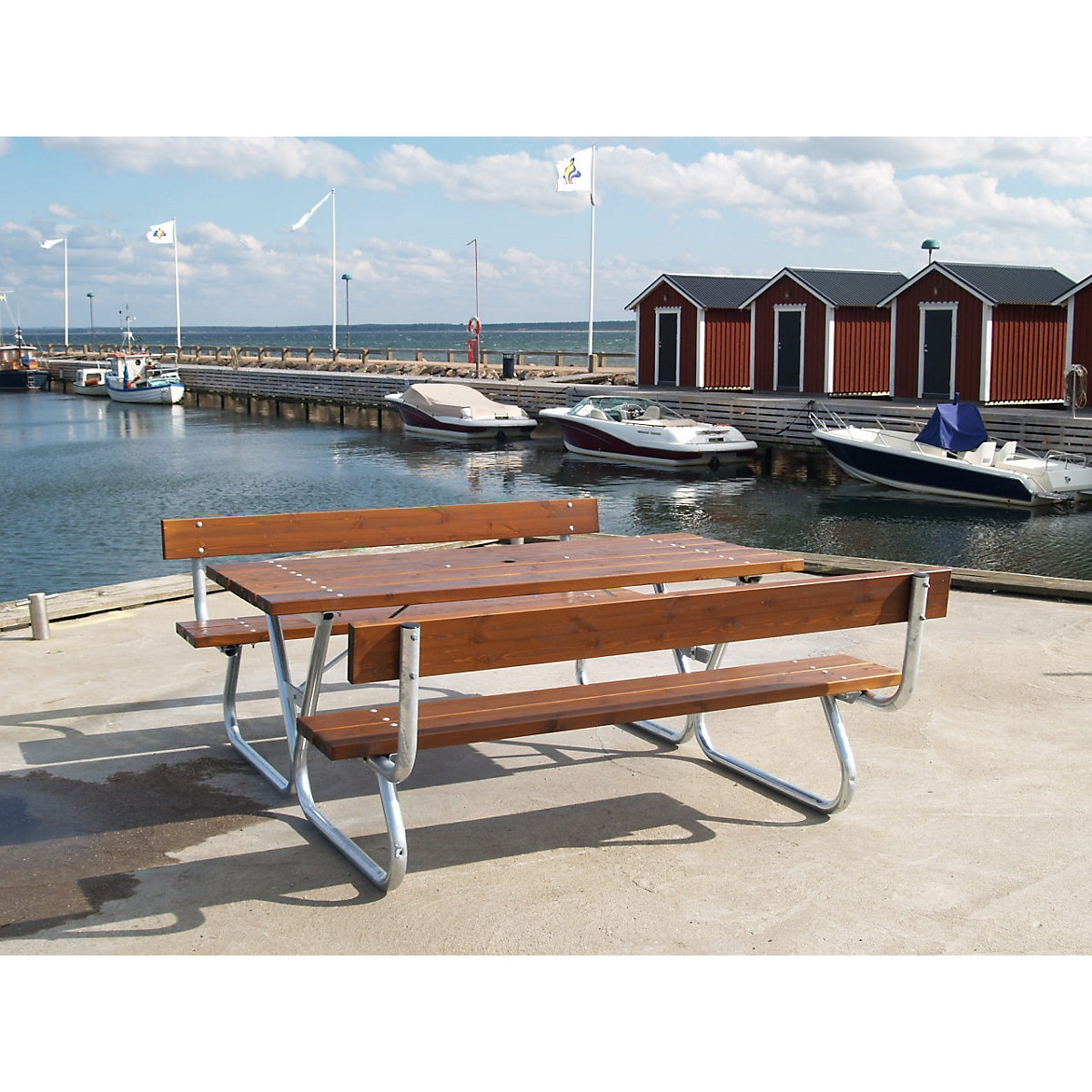 Conjunto de bancos e mesa, cinzento