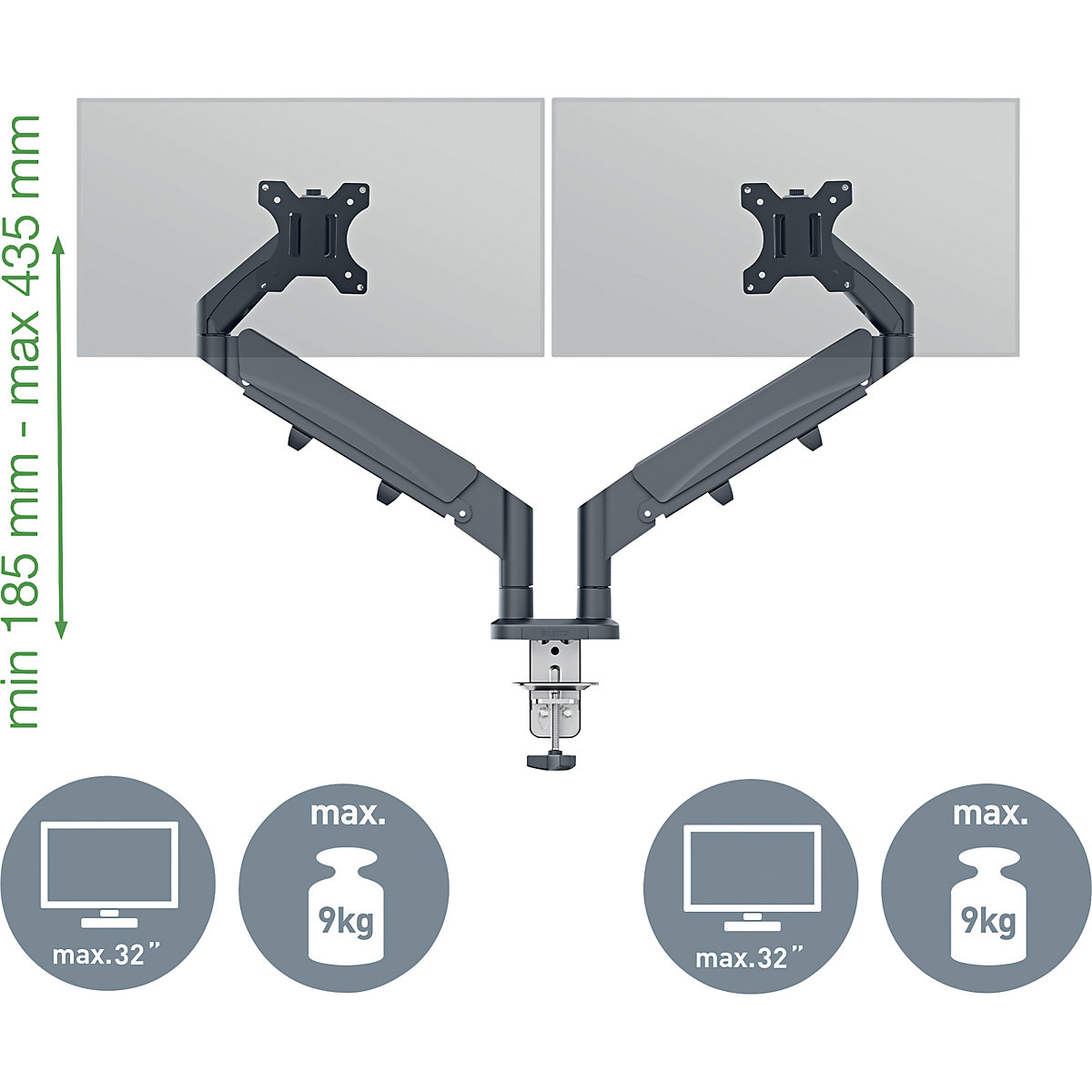 Ergo Braço de monitor duplo economizador de espaço – Leitz (Imagem do produto 4)-3