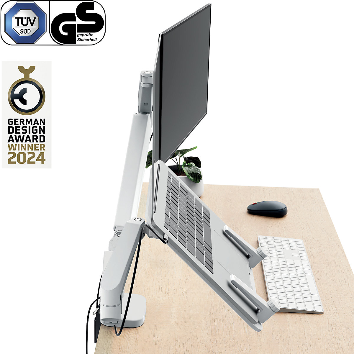 Brazo ergonómico con ahorro de espacio para monitor dual  con soporte para portátil – Leitz (Imagen del producto 2)-1