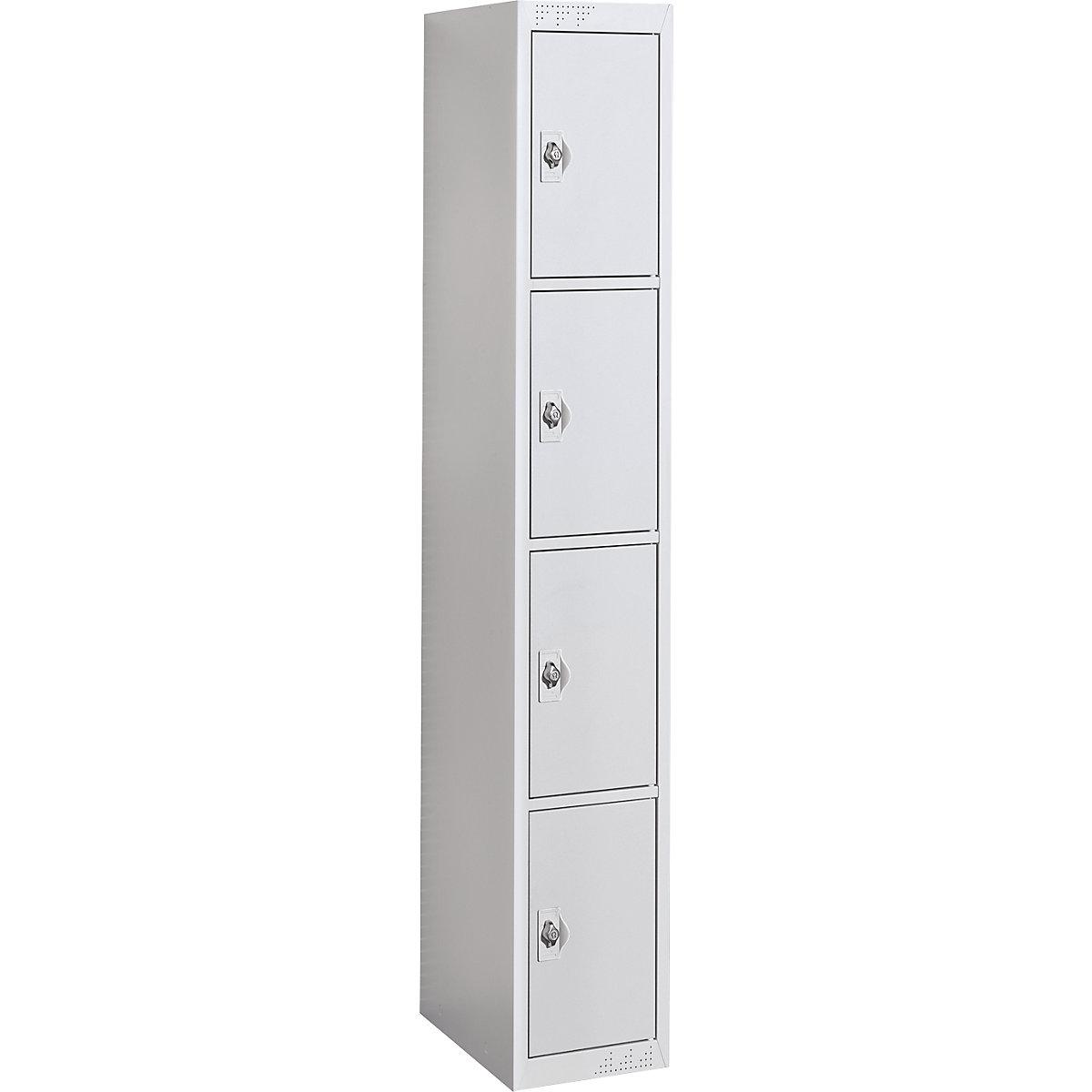 Armario de 4 compartimentos Venlo – eurokraft basic, 1 sección, gris luminoso, anchura 300 mm, elemento básico, pasador giratorio-1