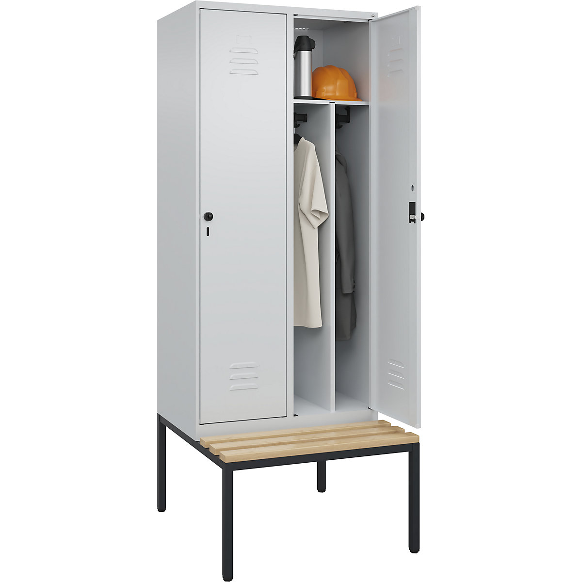 Taquilla con separación de ropa limpia/sucia Classic PLUS con banco, estrecha – C+P