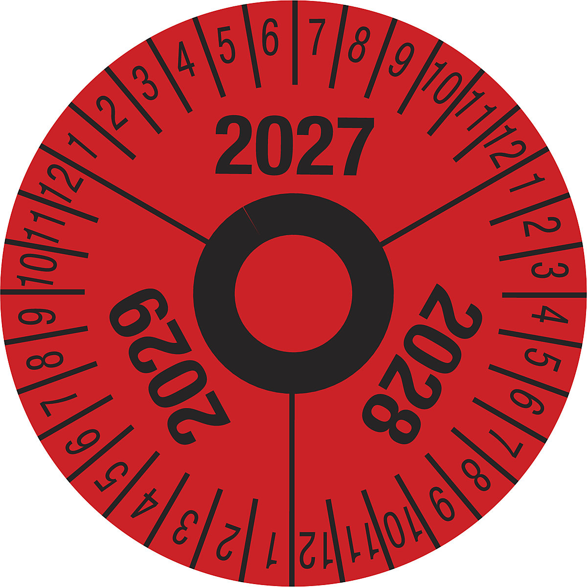 Etiqueta de inspección, varios años, en rojo