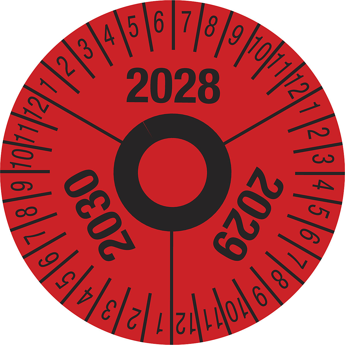 Etiqueta de inspección, varios años, en rojo