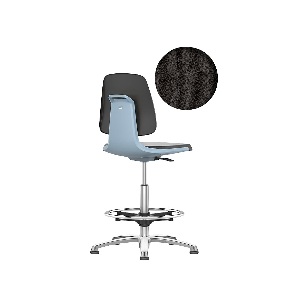 Silla giratoria de trabajo LABSIT – bimos, con tacos y estribo circular, asiento con tapizado de tela azul-50