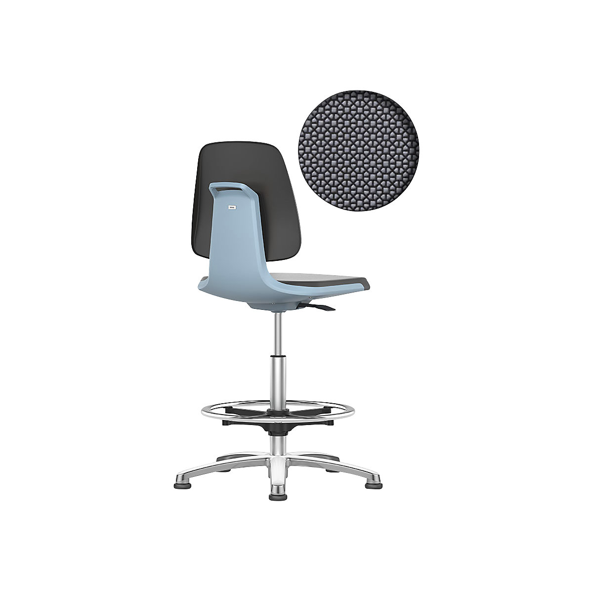 Silla giratoria de trabajo LABSIT – bimos, con tacos y estribo circular, asiento de Supertec azul-25