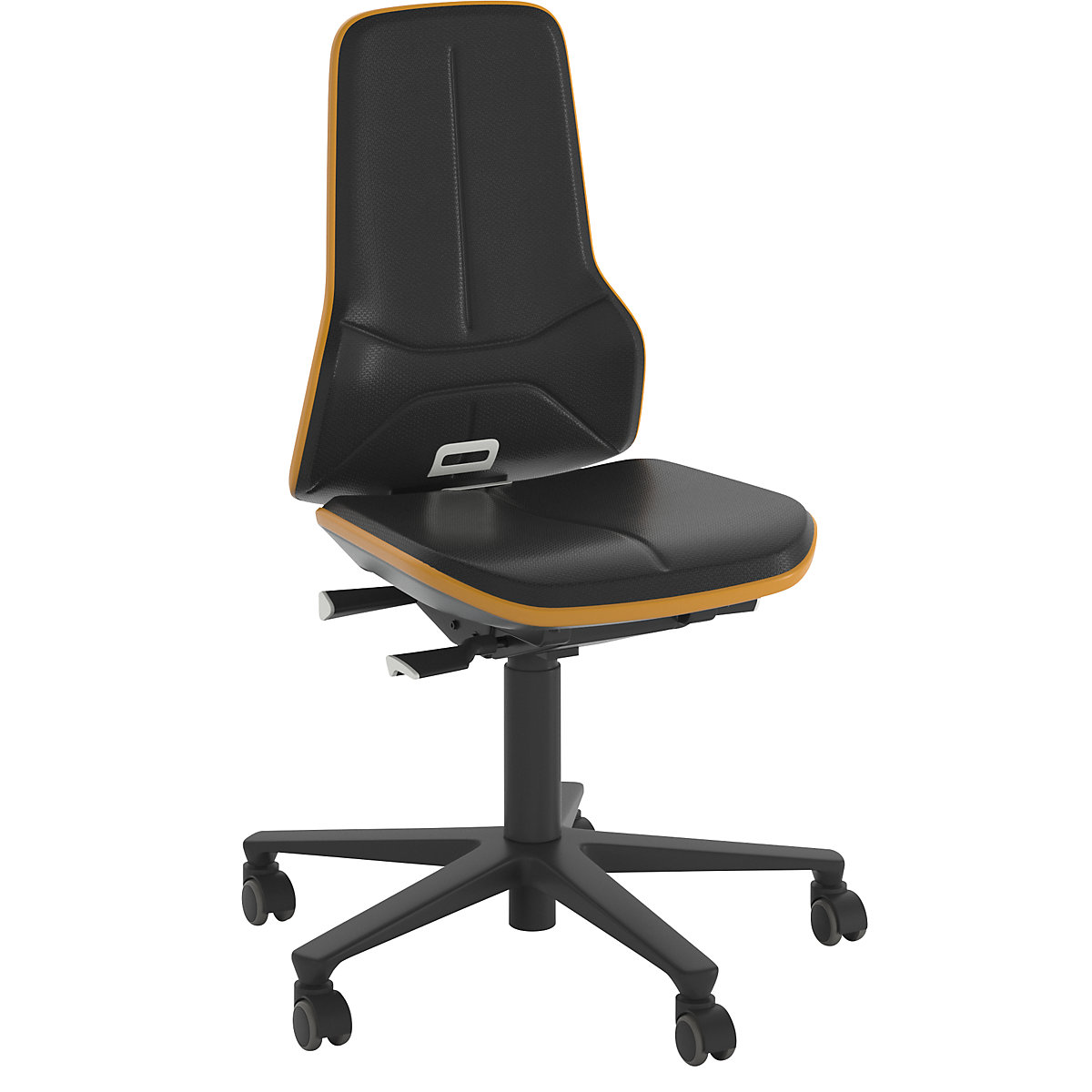 Silla giratoria de trabajo NEON, con ruedas – bimos, mecanismo de sincronización, espuma PU, cinta flexible naranja-13