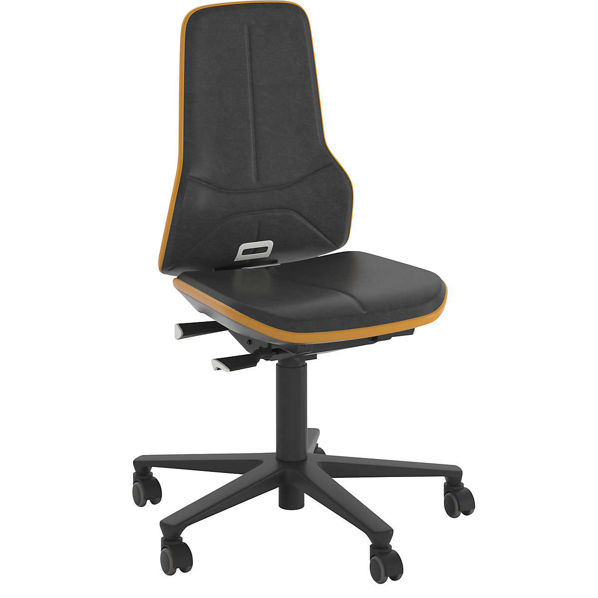 Silla giratoria de trabajo NEON, con ruedas – bimos, contacto permanente, piel sintética, cinta flexible naranja-21