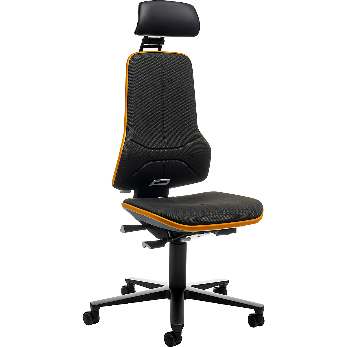 Silla giratoria de trabajo NEON, ruedas, reposacabezas – bimos