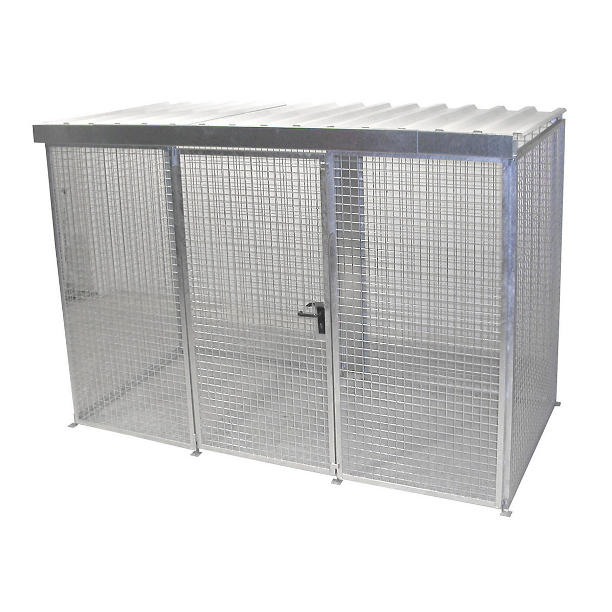 Mesh gas cylinder cage – eurokraft pro, with roof and single hinged door, WxD 3100 x 1500 mm-1