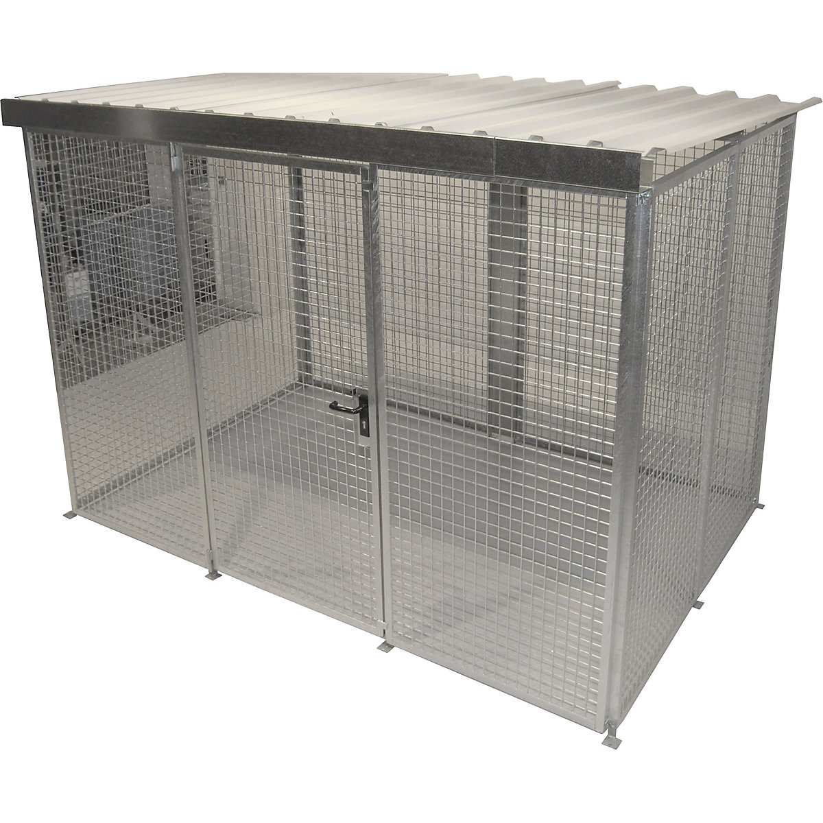 Mesh gas cylinder cage – eurokraft pro, with roof and single hinged door, WxD 3100 x 2100 mm-5